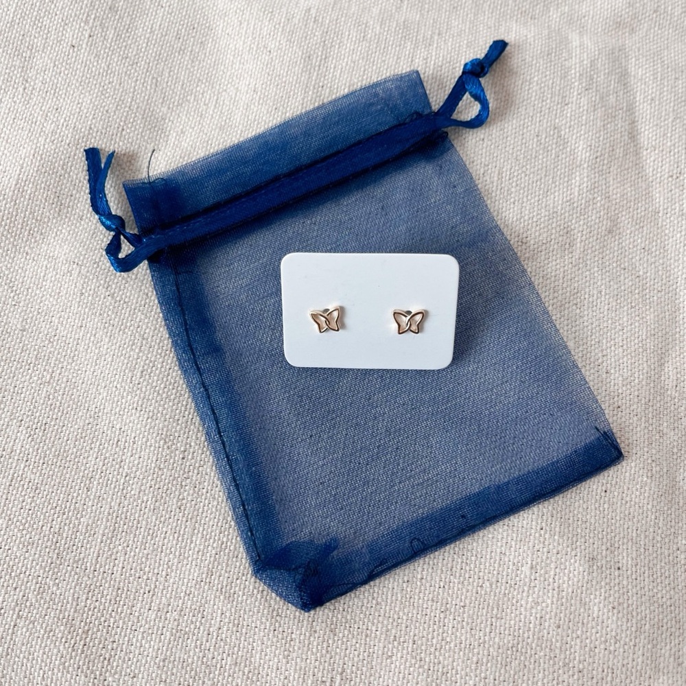 Silver & Gold Butterfly Dainty Minimalist Stud Post Earrings - Picture 4 of 7